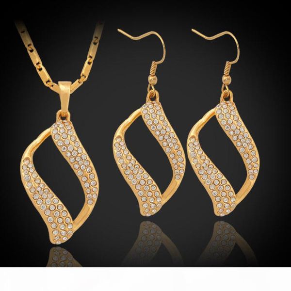 

vintage scroll clear austrian rhinestone pendant earrings choker neckace 18k gold plated fashion jewelry set for women ys732, Black