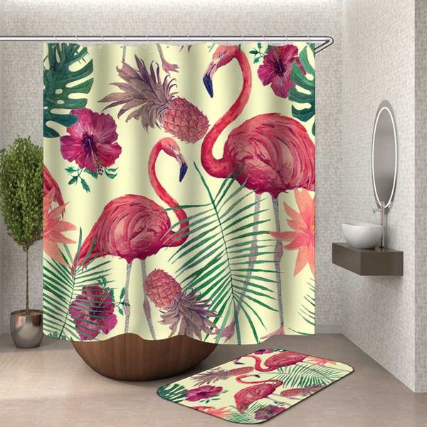 

shower curtains flamingo curtain tropical leaf bathroom polyester fabric bath drop