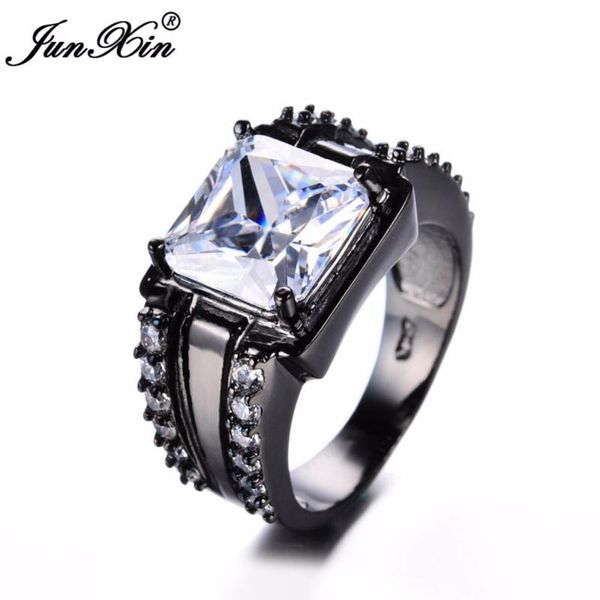 

junxin 90 off fashion big square stone women men's ring black gold black/red blue crystal square male wedding ring, Golden;silver