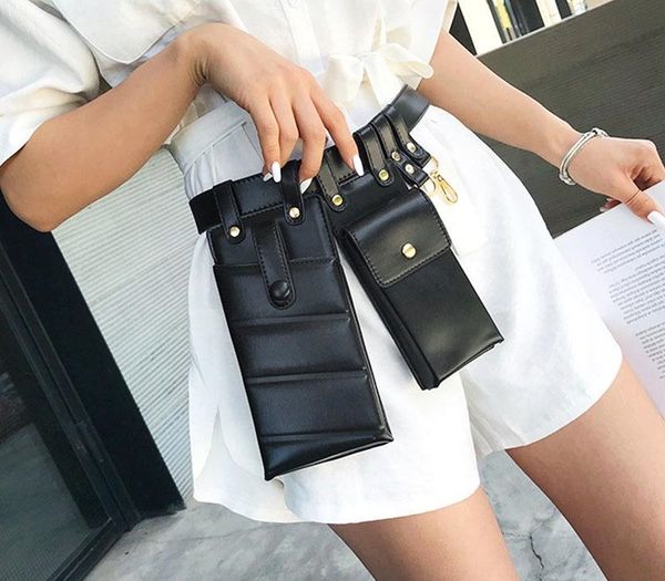 

punk pu leather fanny pack waist bag belts for woman shoulder bag mobile phone packs chest female purse crossbody waist bag t200427, Black;brown