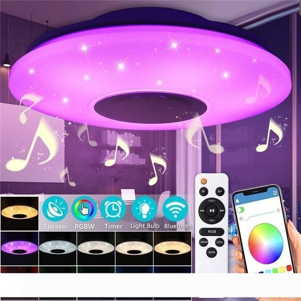 

wifi потолочный светильник с bluetooth speaker, диммируемым, многоцветная, app control пульт дистанционного управления, 60w смарт потолочный