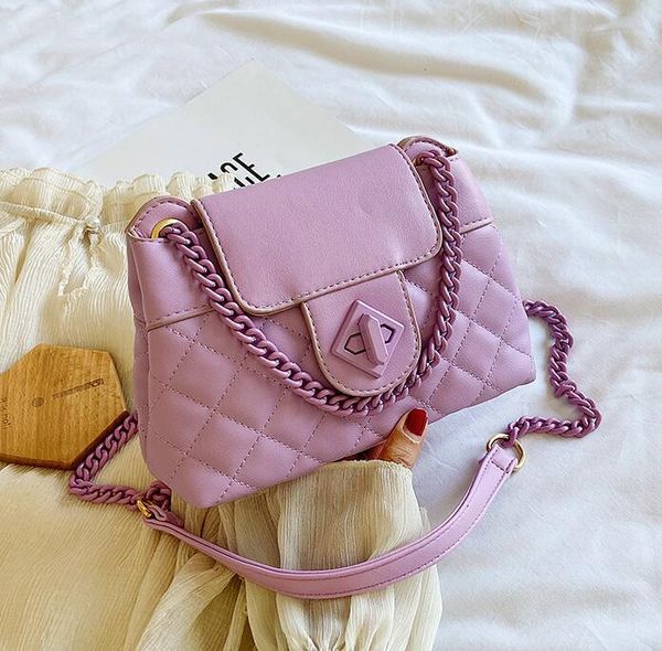 

2020 plain women chain shoulder bags lady temperament handbags check pu crossbody