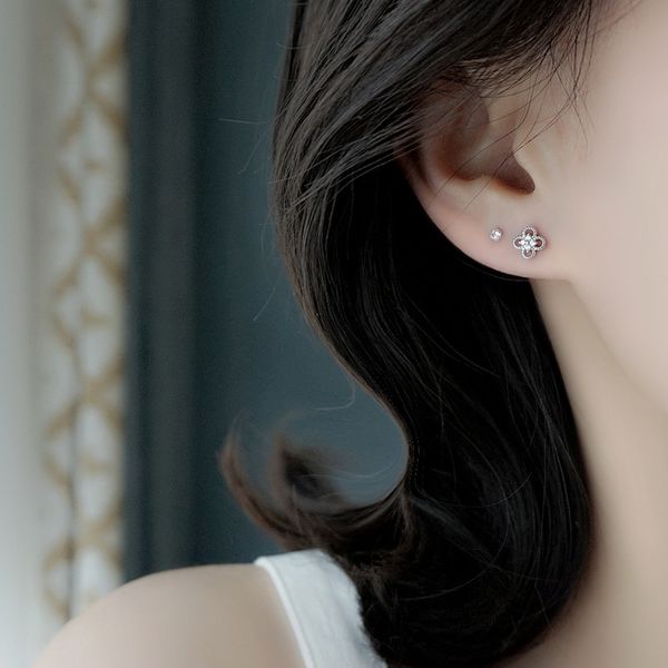 

korean style flower studs earrings for women girls small crystal paved romantic earring stud for mom wife girlfriend, Golden;silver