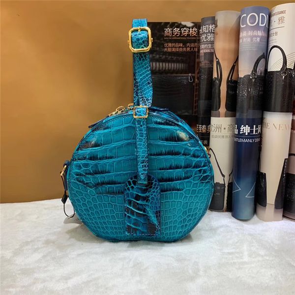 

authentic crocodile belly skin women's mini blue purse lady circular handbag genuine alligator leather female cross shoulder bag