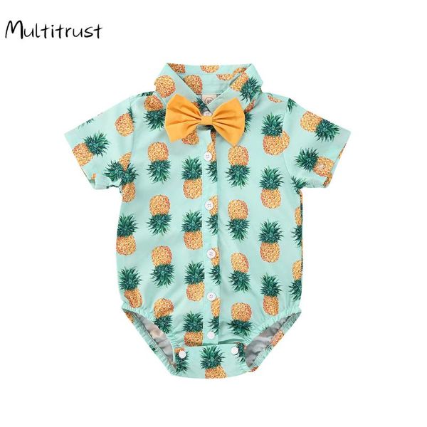 

newborn baby boy gentleman bodysuits 0-24m short sleeve bow tie cartoon printed romper jumpsuit playsuit outfits summer clothes, Blue