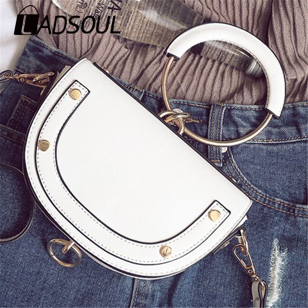 

ladsoul 2020 new girl metal portable handle semi-circular saddle bag female pu shoulder bag ladies daily magnetic buckle handbag