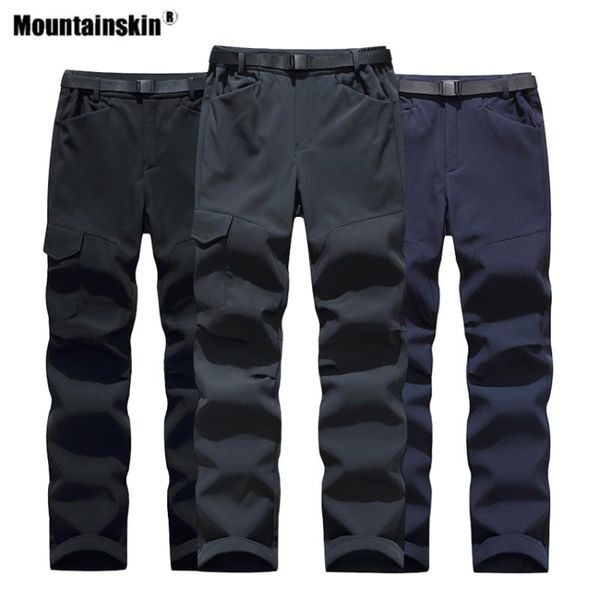 

mountainskin new winter men womens softshell fleece hiking thick pants outdoor windproof thermal camping trousers va808, Black;green