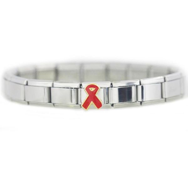 

stainless steel wholesale composable links classic 9mm women red ribbon italian charm link bracelet, Black