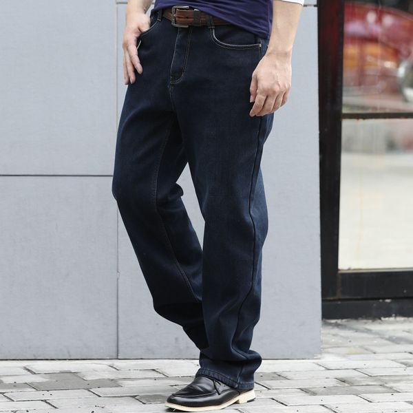 

men's jeans plus velvet thick autumn and winter models loose straight stretch large size long pants more 29-38 40 42, Blue