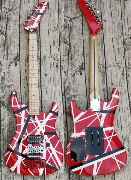 

big headstock kramer eddie van halen 5150 white black stripe red electric guitar floyd rose tremolo & locking nut, maple neck & finger 0ztu#