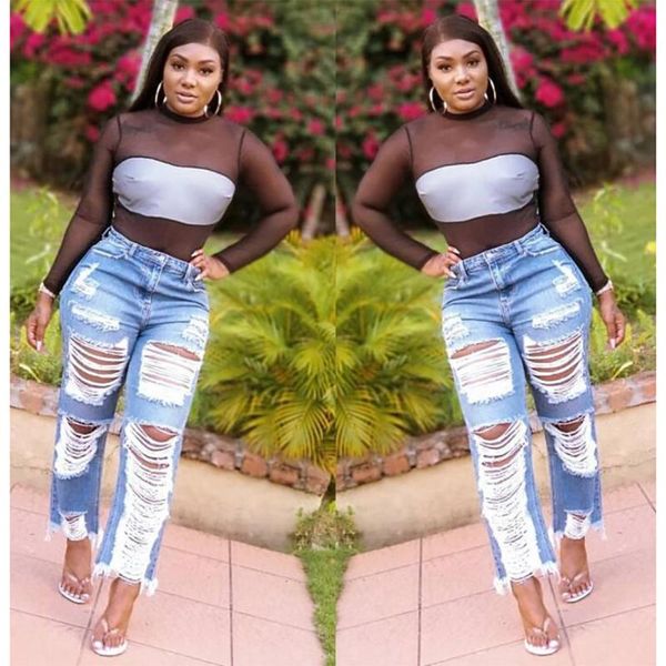 

y5118 new hand-polished hollow washed jeans slacks ankle-length pants distressed button mid button fake zippers, Blue