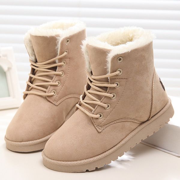 

women snow boots winter shoes lace up plush inside ankle boots for women platform ladies warm shoes woman flat chaussures femme, Black
