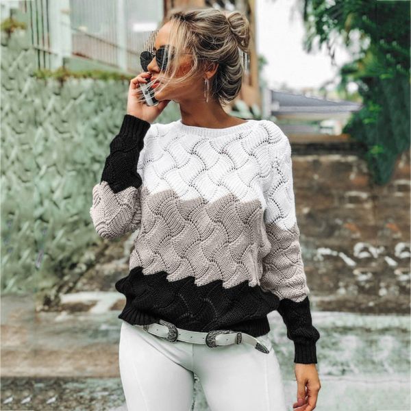 

women's sweaters ladies fashion autumn winter casual knitwear slim fit long sleeve stripe o-neck knitted sweater a40#, White;black
