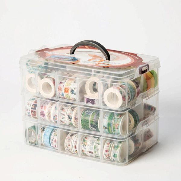 

multi-function large slots 3 tiers plastic removable storage box paper tape multi-grid storage case transparent suitcase