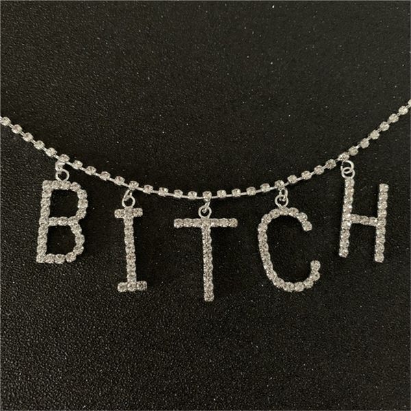 

full rhinestone letter chain for women lanech bitch slut love punk crystal waist belt body belly jewelry, Silver