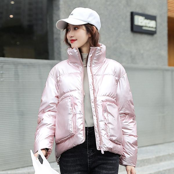 

new women winter jacket coat new glossy warm women shinny coat short pockets cotton padded winter jacket women, Black;brown