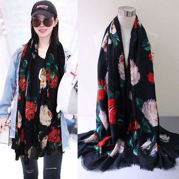 

new 300 branch cashmere fragrance rose printing long towel scarf shawl thin cashmere, Blue;gray
