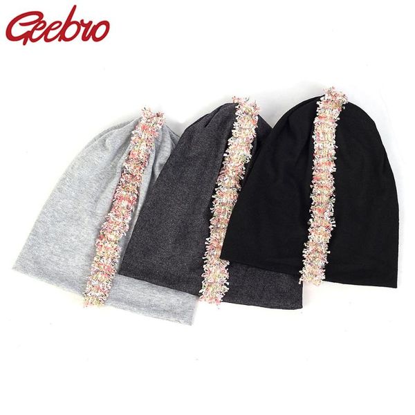 

geebro simple style rainbow strip women hat soft elastic girl beanie hats winter slouchy baggy skull cap for female ladies, Blue;gray