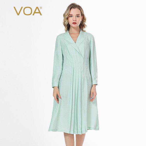 

voa silk 20mm green dark jacquard qiang barge ling yu g pleat panel long-sleeve fitted lady dress ae175, Black;gray
