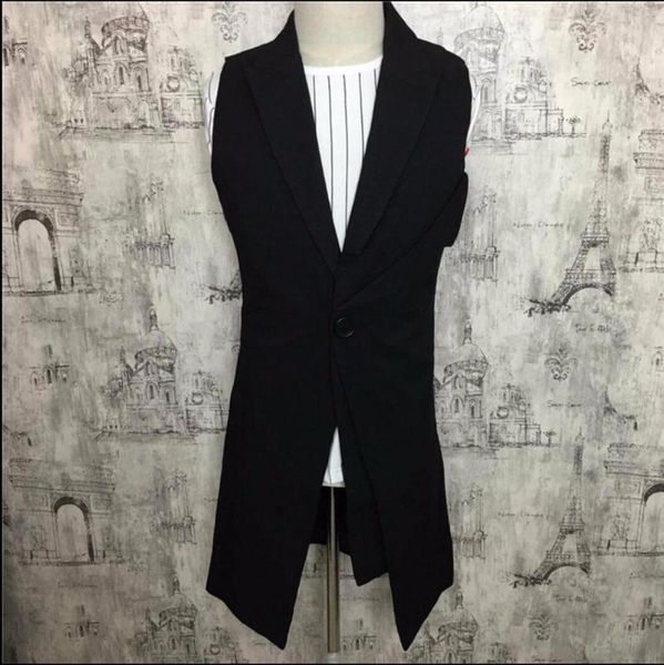 

men's vests m-4xl summer fashion sleeveless vest medium-long outerwear slim hairstylist personality tide waistcoat singer costumes, Black;white