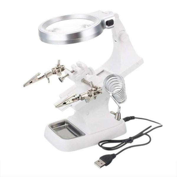 

third hand soldering iron stand with 3x 4.5x welding magnifying glass clip led magnifier soldering repair tool