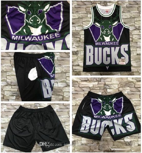 

2020 men basketball new milwaukee bucks 34 antetokounmpo mitchell&ness european dyed retro jersey and pant 05, Black;red