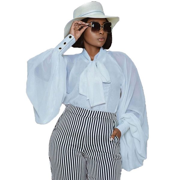 

white chiffon blouse women and bloues korean clothes bow lantern long sleeve elegant women 2020 casual office shirt
