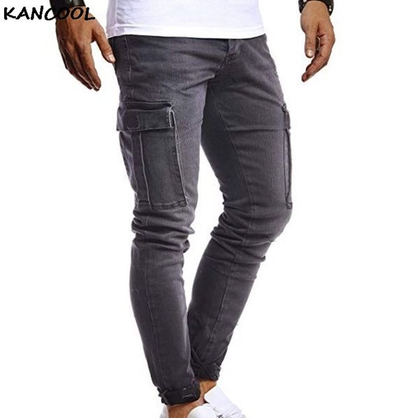 

adisputent autumn winter men jeans men hip hop washed casual sports jeans pencil pants micro elastic zipper denim trousers, Blue