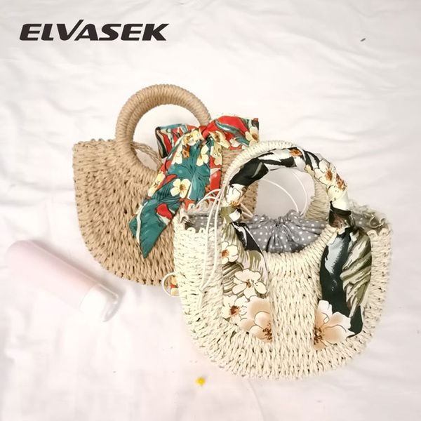 

elvasek handmade half-round rattan woven straw bag for women 2020 summer female small beach handbag fashion girls shoulder bag