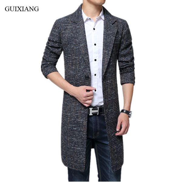

men's wool & blends 2021 arrival winter style men boutique leisure woolen overcoat business casual long coat trench dress plus size m-6, Black