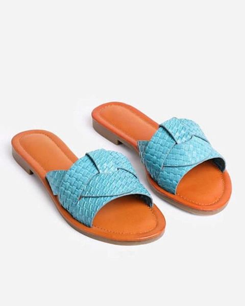 

2020 beach slides for women leather mules slippers flats summer sandals casual party stripper blue outdoor shoes, Black