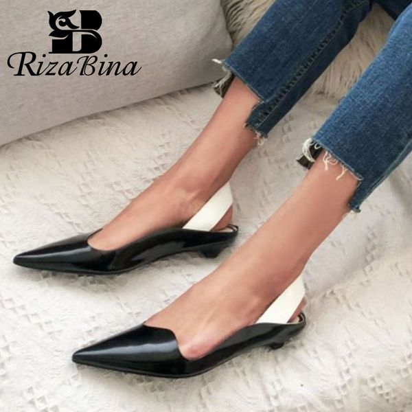

rizabina new shoes genuine leather women sandals pointed toe slip on shallow concise shoes footwear size 34-39, Black