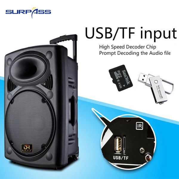 

portable bass speaker bluetooth subwoofer 12 inch outdoor waterproof trolley speaker music sound system loudspeaker fm radio