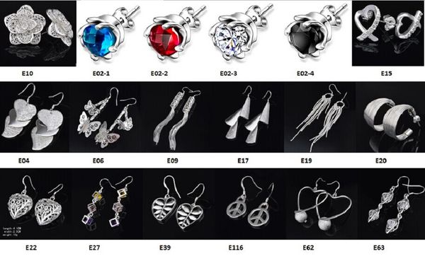 Brinco misto Dangle lustre 50 PCs muito 925 Sterling Silver Jewelry Price Fashion Brincos 1274