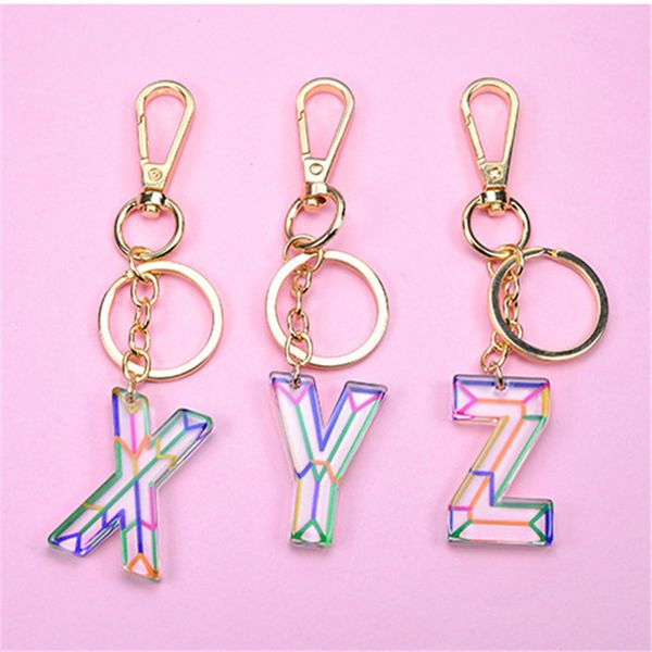 

colorful transparent acrylic letter keychain 26 english letter initial keyring pendant jewelry accessories, Silver