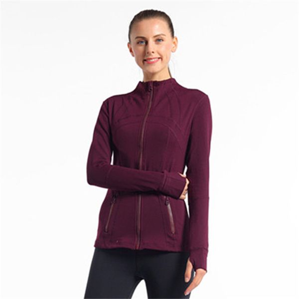 

women's yoga slim seamless running jacket gym long sleeves fitness workout quick dry elastic zippered outdoor sports jacket, White;red