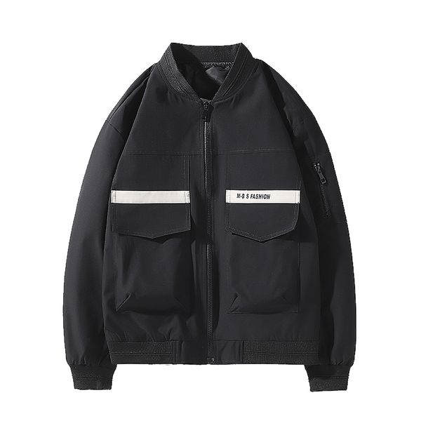 

men's jackets cargo bomber jacket autumn street windbreaker slim fit pilot fashion outerwear multi-pocket baseball stand-up collar coat, Black;brown