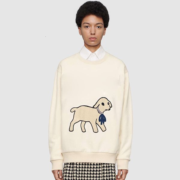 

19fw lamb applique cartoon crewneck sweatshirt men women cute pullover autumn winter long sleeve hoodie street outwear hfymw34536, Black