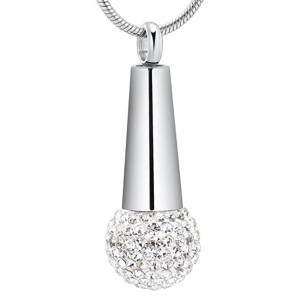 

microphone cremation necklace urn pendant for ashes fashion stainless steel memorial jewelry hold clear crystal, Silver