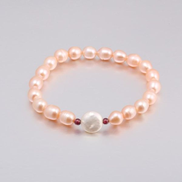 

мода женщины жемчужный браслет браслеты 7-8мм пресной воды жемчужина браслеты гранат природный жемчуг браслет ювелирных изделий fit свадебны, Black