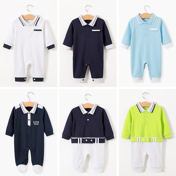 

wind baby one-piece suit spring and autumn newborn solid color korean style romper boy baby out cotton romper, Blue