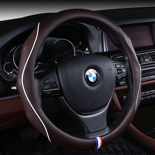 

kkysyelva leather auto car steering wheel cover 38cm/15inch comfort breathable wheel covers interior accessories