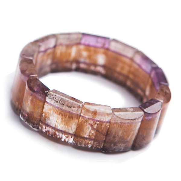 

natural cacoxenite rutilated quartz bracelets women stretch crystal rectangle bead natural rutilated quartz bangle bracelet, Black