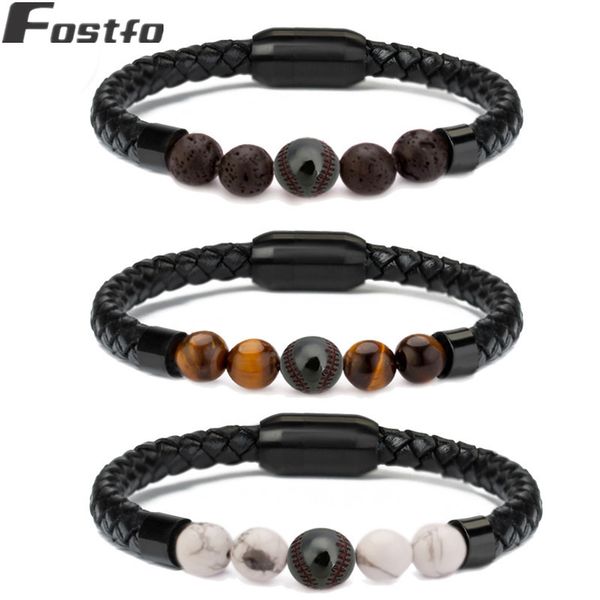 

fostfo 21.5/23cm men leather bracelet handmade braided with different material beads charm bracelet for men women jewelry gift, Red;blue