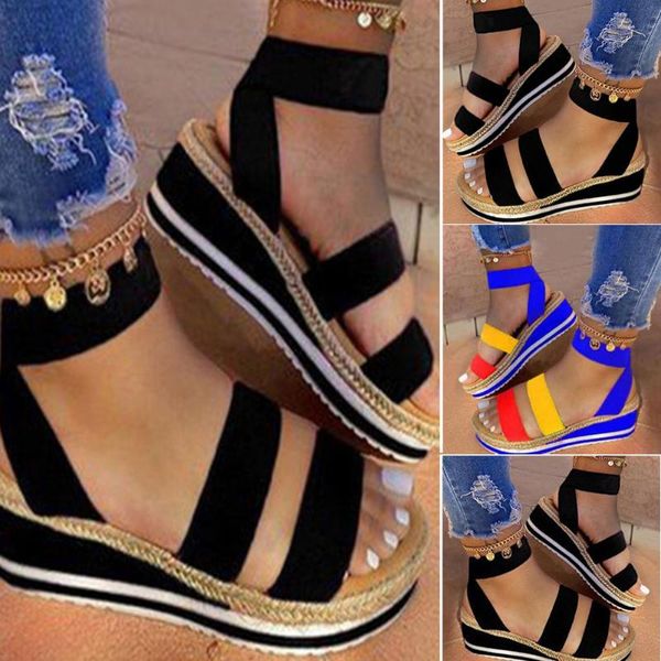 

women sandals wedges platform ladies shoes cross strap casual for summer a66, Black