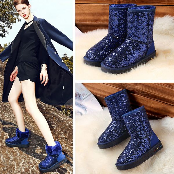 

winter the new snow boots sequined cloth fashion slip-on round toe flat with solid plush keep warm breathable solid low 1cm-3cm, Black