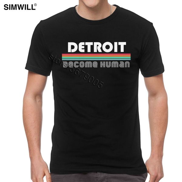 

vintage detroit become human t shirt men's printed 100% cotton tee round collar tshirt short sleeve classic letter print t-shirt