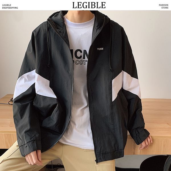 

legible hip hop patchwork jacket men casual loose mens jackets and coats harajuku hooded windbreaker mens jacket, Black;brown