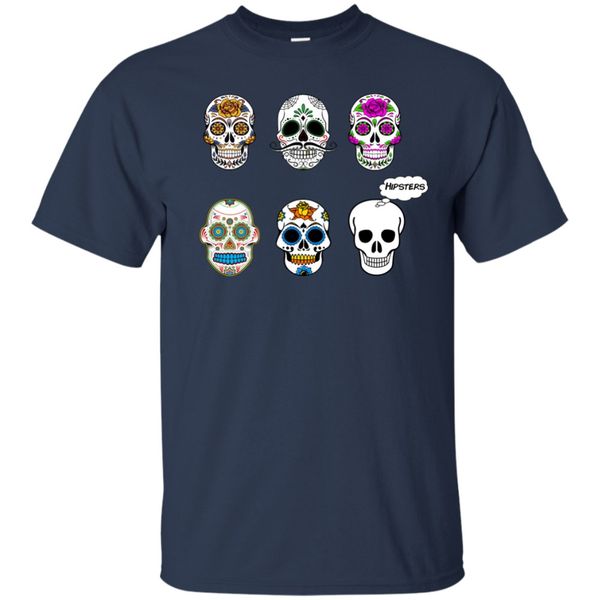 

sugar skull hipsters - funny cartoon t shirt mexican day dead flowers colour 2019 men fashion cartoon character fitness t-shirt