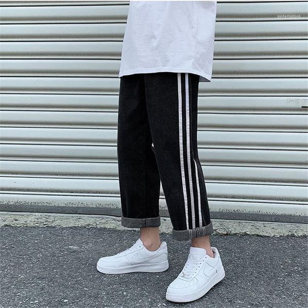 

trousers casual mens clothing men designer jeans fashion loose straight tube wild wide leg summer casual, Blue